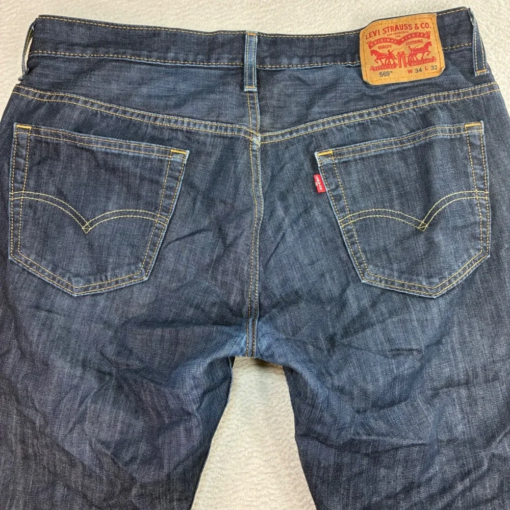 Levis 569 Loose Straight Jeans Men 34x30 Blue Faded Skater Baggy Whiskered